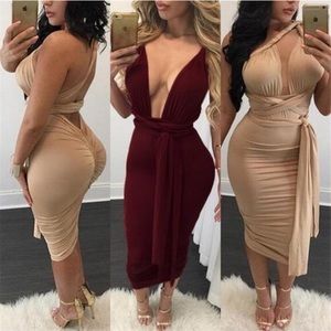 Deep V Plunge Dress: Burgundy